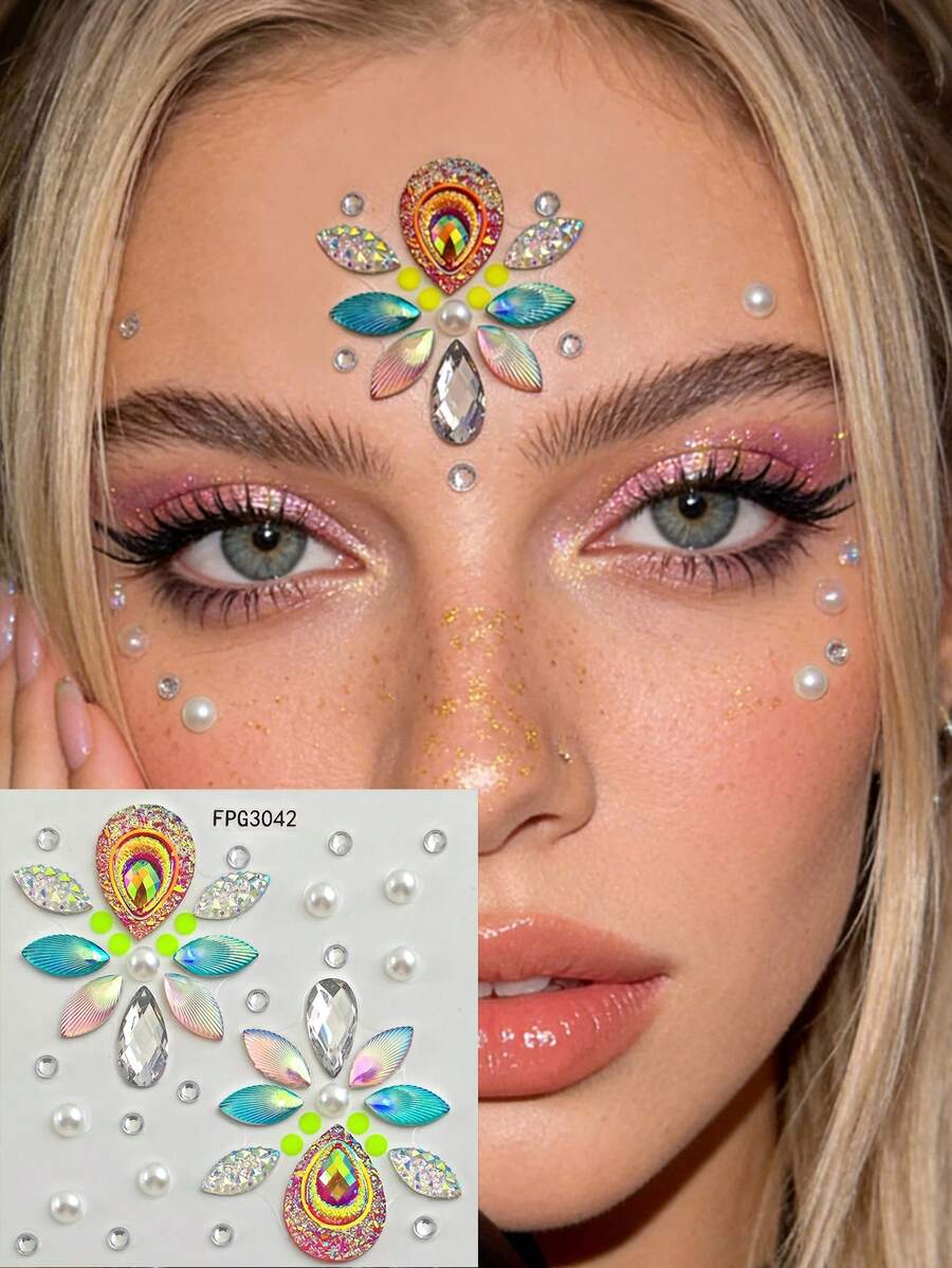 1 miếng dán đính đá hình giọt nước hologram, thiết kế lá ngọc trai laser, chống thấm nước, lâu trôi, phụ kiện trang điểm dự tiệc âm nhạc, sang trọng và quyến rũ.