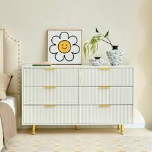 6-Drawer Chest, Modern Design Sideboard, Storage Unit, White And Gold - H72/W120/D40 Cm - 白色 - 查看 2