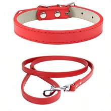 (2 MÓN) Bộ vòng cổ và dây xích cho chó bằng da PU cổ điển, vòng cổ mềm mại có thể điều chỉnh cho chó con với khóa bạc, vòng cổ cho thú cưng dành cho chó nhỏ và vừa, đồ dùng cho thú cưng đi dạo hàng ngày - Nhiều màu - Xem 21