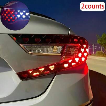 2pcs Heart-Shaped Brake Light Stickers, Honeycomb Design, Cute Decals For Car Tail Lights, Unisex DIY Accessories