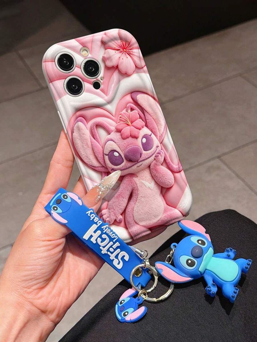 This Disney Stitch Lanyard Phone Case Is Fully Covered In TPU Material. It's Shockproof, Lightweight, And Compatible With IPhone17/16/11/13/15/15 Plus/15 Pro/15 Pro Max/12/14 Pro Max/11 Pro Max/12 Pro/12 Pro Max/13. This Phone Case Makes A Popular Birthday Gift Or Business Gift; It's Durable, Stain- And Fingerprint-Resistant, And Suitable For Both Men And Women. The Set Also Includes A Mickey Mouse Phone Case And A Stitch Plush Bracelet. It's A Perfect Gift For Friends And Family. This Stylish Phone Case Is Fun, Lightweight, And Durable. IPhone17 Pro Max Phone Case, Angel Phone Case. - trắng - Xem 1