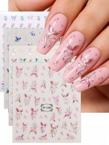 Beauty Sticker 4pcs Pink Phoenix Pattern Metal Butterfly Nail Art Stickers, Suitable For Spring/Summer, Easy To Use, Ideal For Women's DIY Manicure - Multicolor - View 2
