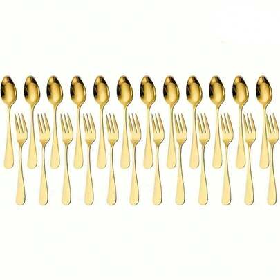 2/10/25/50/100/200pcs Gold Reusable Cutlery Set, Includes Forks, Spoons, Cake Forks, Dessert Spoons, Salad Forks, Pasta Forks & Spoons, Suitable For Birthday, Wedding, Party, Family Gathering, Team Building, Outdoor BBQ, Camping, Banquet, School Supplies, Graduation Ceremony, Holiday Party And More Occasions