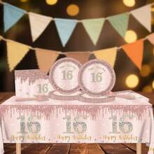 D16th Birthday Decorations For Girls61Pcs Rose Gold Sweet 16 Plates And Napkins Tablecloth Forks Happy 16th Birthday Plates For Sweet 16 Birthday Decorations Tableware Serves 20 - Rose Gold - View 2