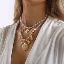 Mydear Bộ 2 vòng cổ hạt cườm nhiều lớp phong cách Bohemian với mặt dây chuyền hình sao biển, vỏ sò, ốc xà cừ, thích hợp cho phụ nữ đeo hàng ngày và đi nghỉ mát ở bãi biển. - Nhiều mặt dây chuyền - Xem 3