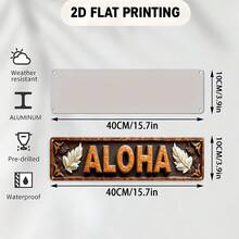 2D 平面大型夏威夷 ALOHA 金属墙饰牌 - 复古热带树叶和鸟类图案，搭配夏威夷字母，尺寸为 3.94x15.75 英寸（10x40 厘米），铝制艺术品，适用于酒吧、办公室或夏威夷主题装饰 - 预钻孔，易于悬挂，无需工具，2D 平面设计，是房间装饰的完美之选 - A - 查看 3