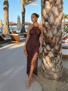 Đầm dệt kim tối giản, thanh lịch dành cho nữ, thích hợp cho mùa xuân và mùa hè. - màu nâu - Xem 5