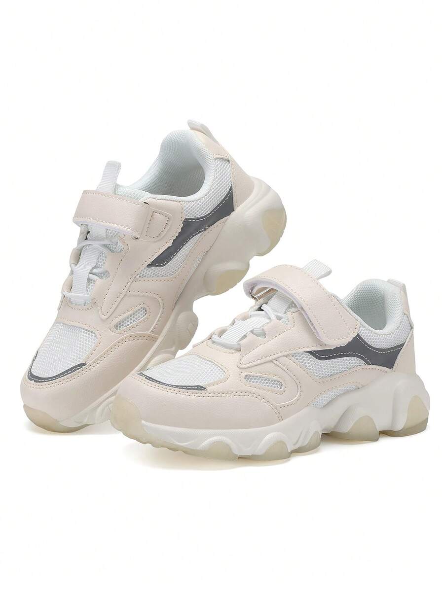 1 Pair White Casual Sports Sneakers, Suitable For Boys And Girls - White - View 1