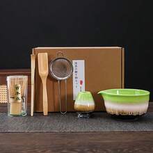 6件套釉面陶瓷抹茶茶具：带嘴陶瓷抹茶碗、抹茶筅、抹茶勺、滤茶器、抹茶刷。抹茶拿铁爱好者的完美工具套装。 - 6件套窯變釉抹茶工具套裝 - 查看 11