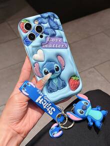 Disney Has Authorized, Phone Case - Chain Set, The Stitch Lilo & Stitch 3D Phone Case Plus A Silicone 3D Stitch Bracelet With Metallic Ring Removable Bracelet, Stitch And Angel Pattern, Compatible With Iphone 17/16/15/14/13/12/11/XS/XR/X Plus Pro Max, A Stylish Cartoon Phone Case, The Perfect Gift Choice, Phone Protection, Durable Phone Cover, Great Gift For Friends And Family - 白色款式A - 查看 2