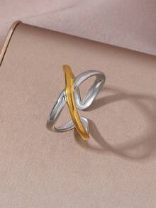 2pcs Minimalist Dual-Tone Metal Open Rings, Twisted Rope/Belt Buckle Square Design, Luxury Commute Versatile Personalized Rings, Suitable For Daily Wear, Gifts For Girlfriend On Holidays, Anniversaries, Birthdays - Gold - View 5