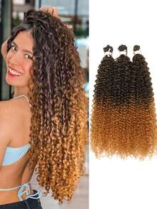 3 pièces/paquet Mèches bouclées de 26/28 pouces de haute qualité, extensions de cheveux synthétiques bouclés crépus. Couleurs : noir, brun, brun foncé, dégradé brun. Cheveux longs bouclés Jerry. Avec tissage en soie glacée organique pour une utilisation quotidienne et une tenue glamour pour les fêtes - Multicolore - Voir 7
