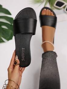 Solid Color Casual Slippers, New Summer Beach Sandals - Black - View 13