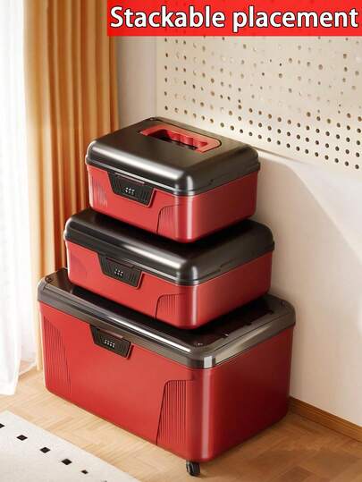 1个家用桌面四位密码锁收纳盒，多功能密码锁整理盒，安全可靠，带提手，双层大容量分隔式储物空间，适用于户外工具