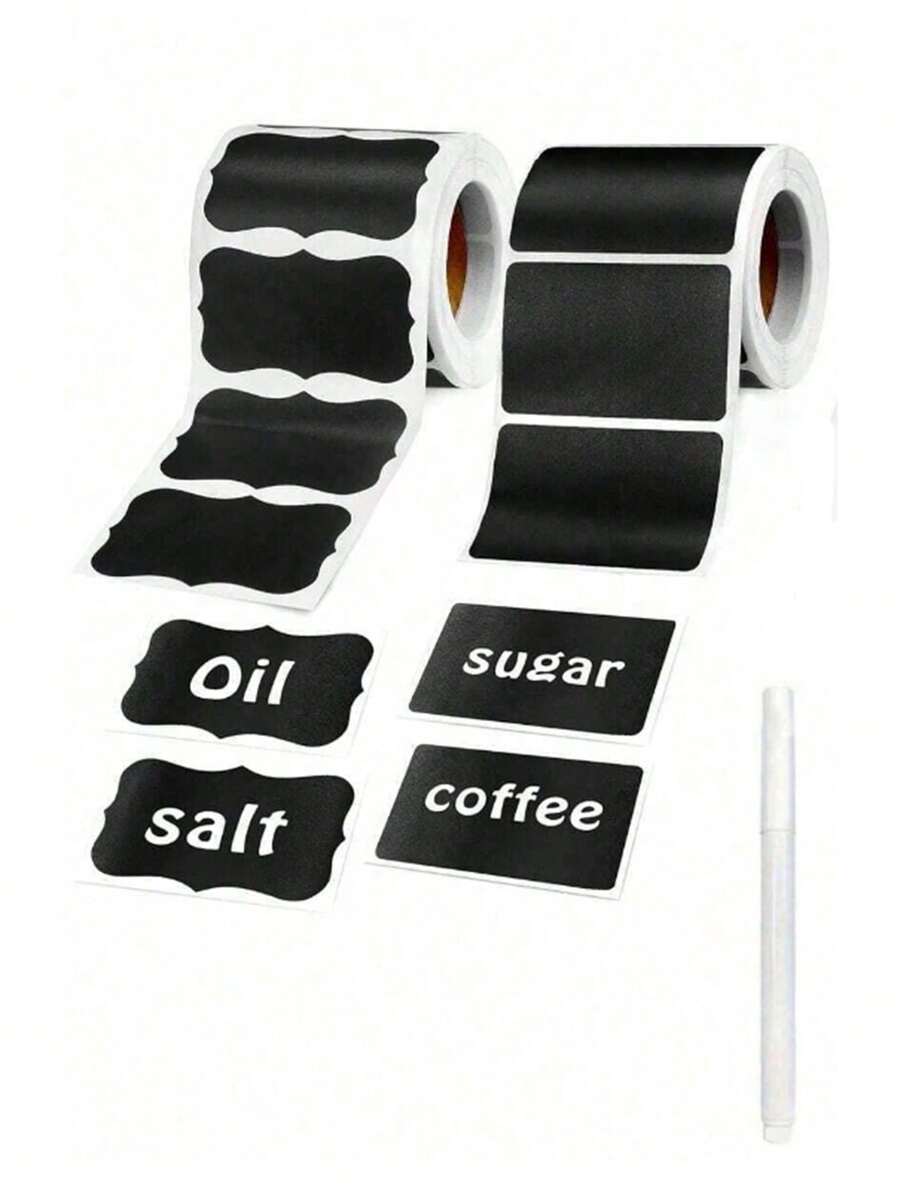 120pcs Reusable Waterproof Black Wave Pattern Labels/Stickers, Suitable For Kitchen Food Storage Containers, Jars, Spices, Food, Includes 1pc White Chalk Marker Pen For Mason Jars, Party Decor, Craft Room, Wedding, Storage, Glass Bottles, Home Kitchen