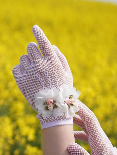 1 Pair Children's Floral Lace Hollow Out Gloves (Suitable For Parties And Festivals), Versatile Children Accessory For All Seasons