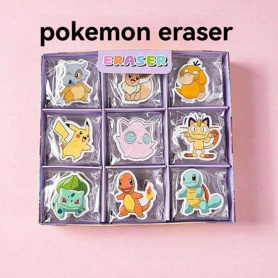 pokemon 9 chiếc cao su dập nổi hình vịt mới, cao su đóng dấu riêng lẻ, quà tặng văn phòng phẩm cho học sinh, quà tặng sạch sẽ cho trẻ em. - Nhiều màu - Xem 1