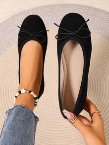 New Arrival Fashionable Minimalist Versatile Macaron Color Ribbon Tie Ballerina Style Niche Casual Shoes - Black - View 4