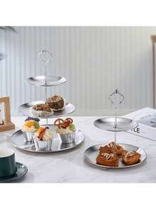 3pcs/4pcs European Style Multi-Tier Cake Stand (2pcs/3pcs Plates + 1pc Accessory), Suitable For Daily Use, Suitable For Snacks And Fruits, Widely Used For Tea Parties And Gathering Decoration, Suitable For Cupcakes, Donuts, Fruits, Kitchen, Christmas Gift - Silver - View 6
