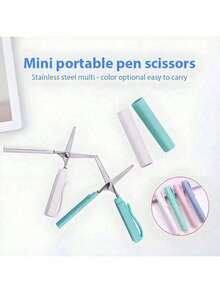 2-In-1 Foldable Scissors, Creative Stationery, Mini Folding Student Art Scissors, Portable Multifunctional Scissors Blade, Office School Supplies - Pen-Style Design, Suitable For Students And Crafts, Available In Orange, Light Green, White, Pink, Blue - Multicolor - View 3