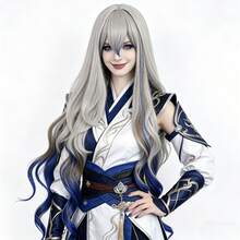 超长直发卷发渐变色合成动漫角色扮演假发，带刘海，女士款 - 银紫色/米蓝色/灰色亚麻蓝/浅蓝紫色混色耐热假发，适合节日、派对、游戏电影角色扮演、动漫展、日常佩戴 - 彩色 - 查看 3