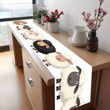 1 set Chemin de table avec motif mouton de dessin animé sur fond beige, fabriqué à 100% en polyester, disponible en plusieurs tailles, lavable en machine, résistant à la chaleur et aux taches, facile à nettoyer. Convient pour la décoration de table, les fêtes, les cadeaux, les articles ménagers et la décoration intérieure pendant la fête d'Aïd al-Adha. - Multicolore - Voir 10