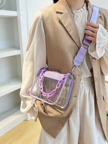 1 Set Bolsa Transparente con Monedero, Bolsa Cuadrada Pequeña Impermeable y Transparente, Bolso Bandolera de PVC con Gran Capacidad para 2025 - Morado - Ver 7