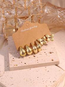 6/18 pièces Ensemble de boucles d'oreilles étoile de mer dorée, fleur à 5 pétales, papillon, goutte d'eau lisse, en forme de C, torsadée, lune, convient pour le port quotidien, les voyages et les vacances des femmes - Doré - Voir 9