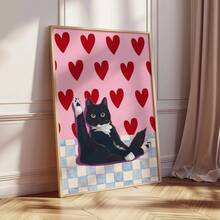 1pc Frameless Heart Cute Cat Lover Wall Art Canvas Poster Print Mother's Day Gift Decor For Living Room, Bedroom, Dorm Room Decor - Cat - View 6