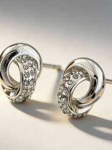 Luxury Silver Rhinestone Hollow Circle Stud Earrings - Minimalist Fashion Jewelry - Earrings - View 7