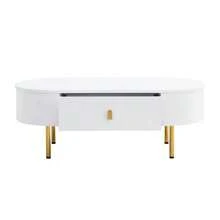 Coffee Table With Two Drawers, Gold Handles And Legs, Curved Corners. - 白色 - 查看 11