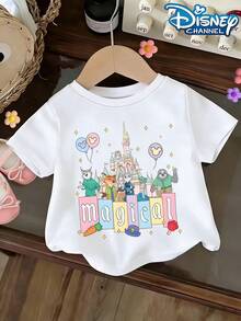 Disney Zootopia, T-Shirts Featuring Characters Such As Judith Nick And Magical Castles, Colorful Block Layout, Full Of Childlike Fun Print Pattern Summer Tops,Short-Sleeved Casual And Cute Style  Children's Clothing Design, Girl Clothes For Kids Clothes ,Ropa Para Niños,Teen Girls Clothes, Summer Clothes,Boys Summer Outfits,Boys Clothes,Perfect For Cool Girls. Comfortable And Breathable Children's Short-Sleeved T-Shirt. Comfortable And Casual Wear All Year Children's Clothes,Comfortable & Lightweight, Iconic Print For Mix-And-Match Outfits,Suitable For Both Boys And Girls. - 白色 - 查看 2