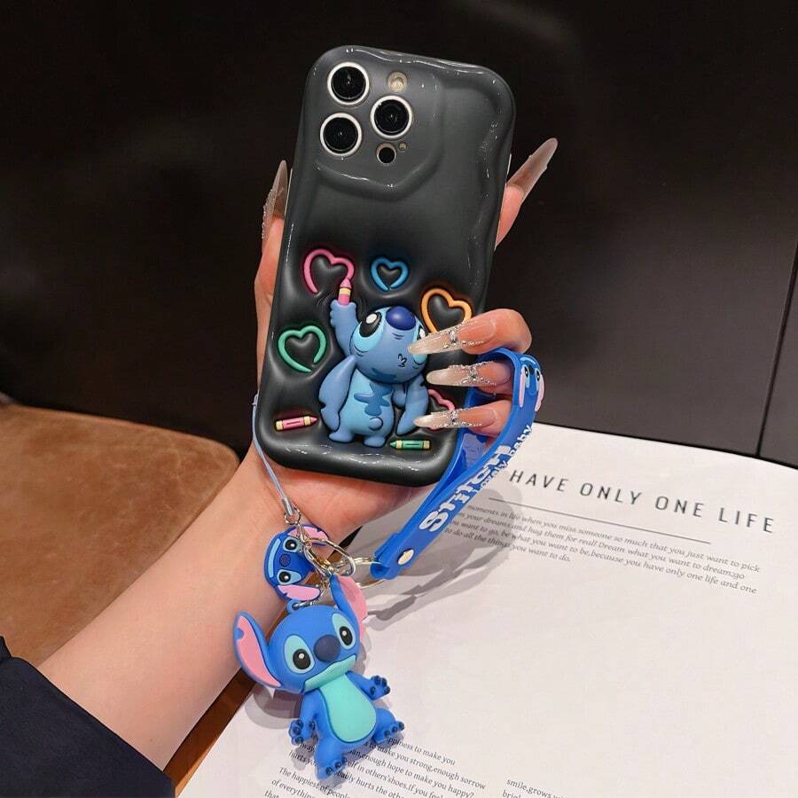 Disney Has Authorized, Phone Case - Chain Set, The Stitch Lilo & Stitch 3D Phone Case Plus A Silicone 3D Stitch Bracelet With Metallic Ring Removable Bracelet, Stitch And Angel Pattern, Compatible With Iphone 17/16/15/14/13/12/11/XS/XR/X Plus Pro Max, A Stylish Cartoon Phone Case, The Perfect Gift Choice, Phone Protection, Durable Phone Cover, Great Gift For Friends And Family - 白色款式A - 查看 1