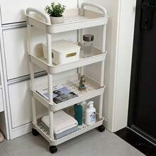 1 Household 3/4-Tier Rolling Cosmetic Organizer - Office Trolley Storage Rack - Durable Plastic Material, 360-Degree Rotating Wheels, Strong Load-Bearing Capacity - Suitable For Bathrooms And Bedrooms - 查看 12