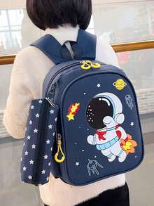 New Fashion Cartoon Backpack With Small Pouch - Blue - View 6