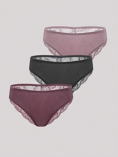 Hourtrue 3件套纯色蕾丝拼布镂空细肩带性感浪漫女士内衣