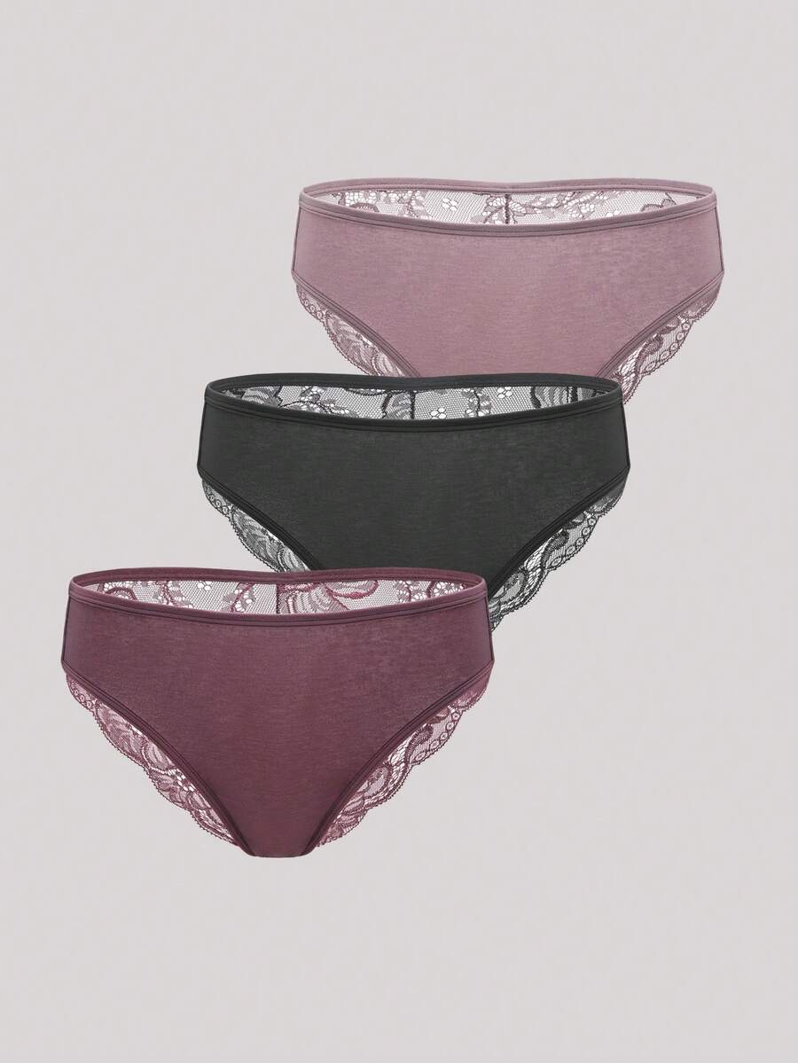 Hourtrue 3pcs/Set Solid Color Lace Patchwork Hollow Out Spaghetti Strap Sexy & Romantic Ladies Underwear - Multicolor - View 1