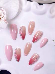 Bộ 10 móng giả hình hạnh nhân thủ công, màu hồng gradient với họa tiết hoa anh đào. Đầu móng kiểu Pháp màu hồng được vẽ tay và phủ sequin hồng gradient, trang trí hoa anh đào màu hồng thủ công. Móng giả thanh lịch, lãng mạn và tối giản, sang trọng và quyến rũ. Thích hợp cho sử dụng hàng ngày, hẹn hò, xem hòa nhạc và các dịp công sở. Một món quà lý tưởng cho phụ nữ và các cô gái. - Nhiều màu - Xem 5