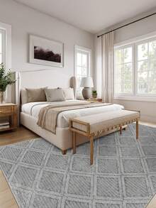 Modern Round Washable Non-Slip Area Rug – Thin Soft Living Room Carpet, Kitchen Rug & Runner, Home Decor Rug - Light Grey - View 3