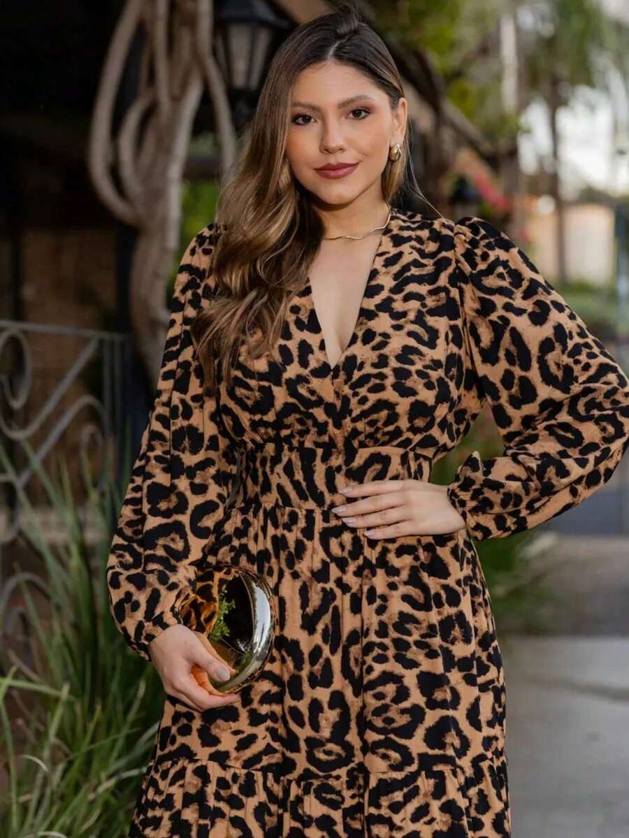 WOMEN'S LONG SLEEVE DRESS IN PRINTED VISCOLINE FABRIC - Nguyên tử động vật - Xem 1