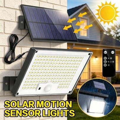 Đèn LED năng lượng mặt trời cảm biến chuyển động 172 bóng, 3 chế độ sáng, đèn tường ngoài trời cho hiên nhà, sân vườn, gara, sân thượng, đèn nhựa âm tường bán phần, không có điều khiển từ xa, chống nước IP65.