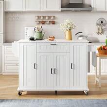 Kitchen Island With Fold-Down Worktop, Kitchen Trolley With Wheels, Kitchen Cabinet With 4  And 1 Drawer, Spice Racks Integrated Into The  , Double-Sided Towel Rails, White, 120*45(70)*95 - White - View 5