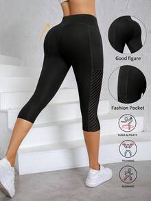 3pcs High Waist Yoga Capri Pants For Women - Breathable, Stretchy, Butt Lifting Workout Leggings With Pockets, Polyester Blended Fabric, Suitable For All Seasons Sports - Multicolor - View 2