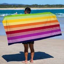 1 pieza Toalla de playa a rayas, diseño de rayas arcoíris - Toalla suave, absorbente y multiusos con excelente capacidad de envoltura, adecuada para usar en la playa o la piscina - Multicolor - Ver 17
