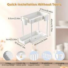 Set Of 2 Double-Tier Under-Sink Storage Racks, Kitchen Cupboard Storage Racks, Double Sliding Basket-Style Storage Drawers, Multi-Purpose Bathroom Storage Baskets, Storage Racks, Under-Sink Kitchen Storage Rack With 10 Hooks And 4 Hanging Baskets, Kitchen Décor, Festive Gifts - White 2-pack H Type - View 7