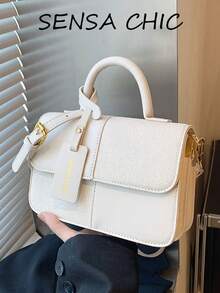 Winter New Classic Versatile Women's Suede Bag, Patchwork Fabric Design Burgundy Bag, Letter Pattern Decor Handbag, Square Bag And Shoulder Bag Suitable For Shopping, Parties And Dates - White - View 1