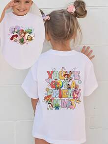 Disney Toy Story Characters Double-Sided Printed Pattern T-Shirts For Girls - Children's Clothing Design Short-Sleeved Casual And Cute Style Comfortable And Casual Wear All Year Round Suitable For Parties And Play Machine Washable Gift Children's Clothing Girls' Short-Sleeved Shirts - 白色 - 查看 1