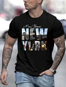 Men's New York New York Graphic Print T-Shirt, Casual, Short Sleeve, 1 Piece, % Thick Cotton - Comfortable Crew Neck, Soft And Adorable T-Shirts, Loose And Comfortable. - Back - View 9