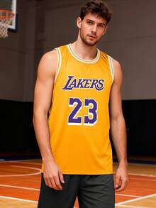 Men's  #23  James Retro Basketball Jersey, Quick Dry Sports Vest - 黃色 - 查看 2