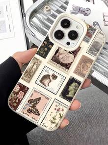 1Pc Minimalist Cat Portrait & Floral Stamp Graphic Liquid Silicone Shockproof Anti-Fingerprint Phone Case, Compatible With  17/16/16Pro/16Plus/15/15ProMax/15Pro/11/12/13/14ProMax/11Pro/11ProMax/12Pro/12ProMax/13Pro/13ProMax/14Pro/14ProMax, Soft Case, Elegant Phone Case  17 Pro Max Travel Essential Mother'S Day - Style1 - View 2